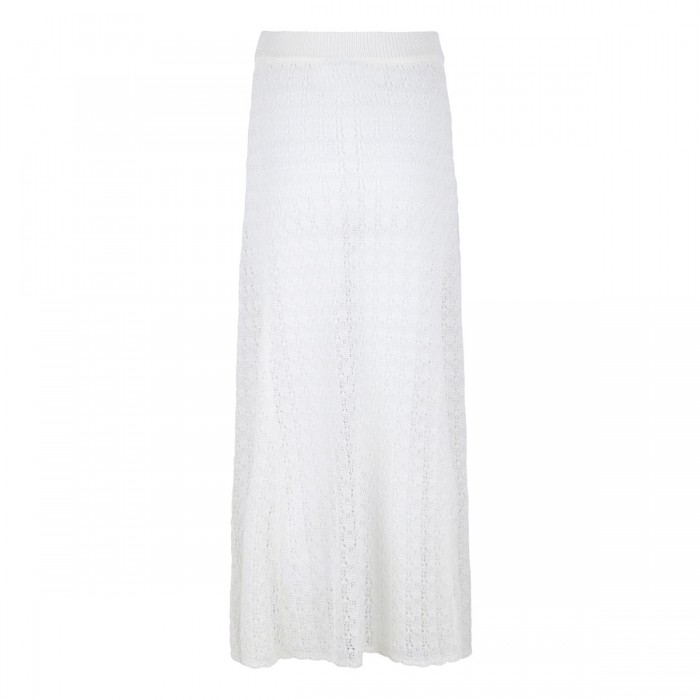 Shiny pointelle knit long skirt