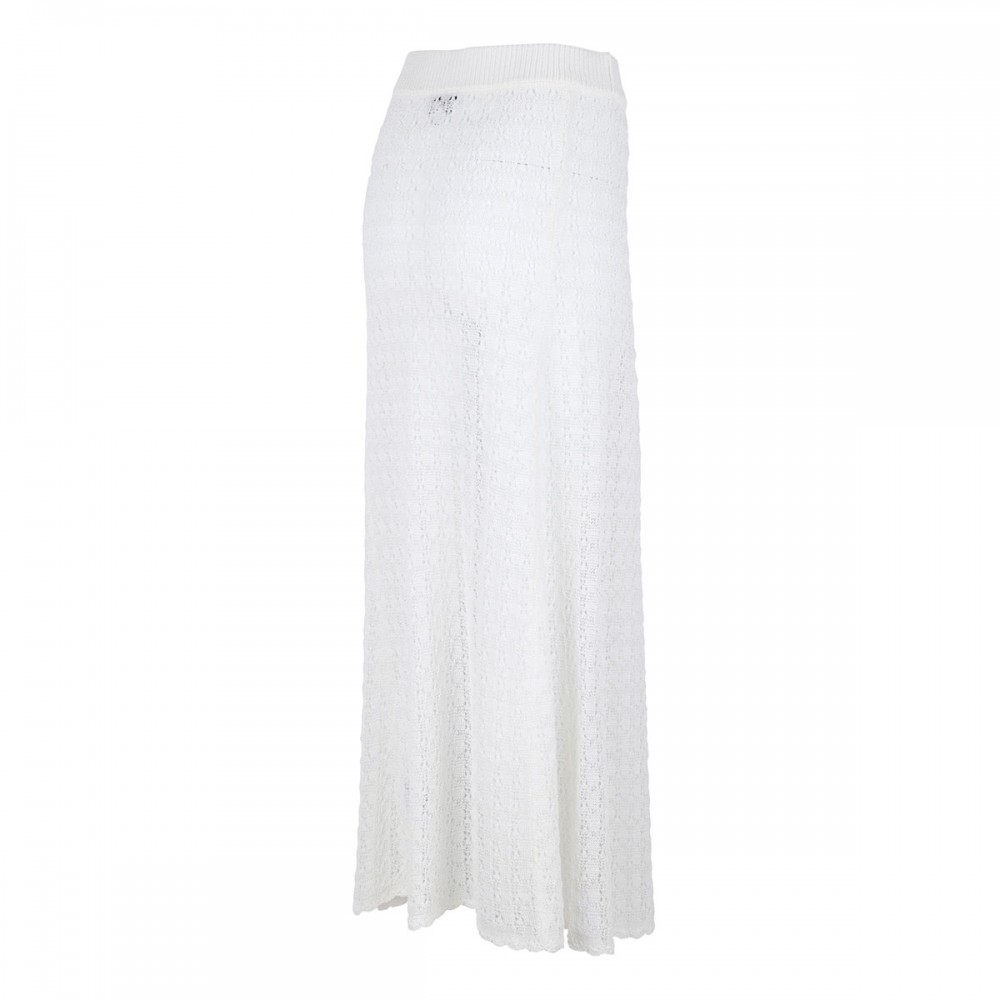 Shiny pointelle knit long skirt