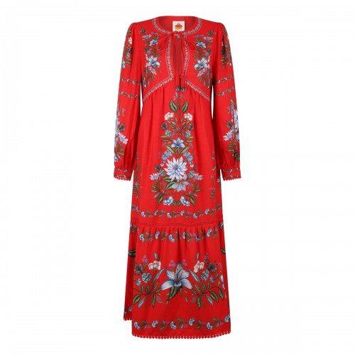 Red printed midi dress