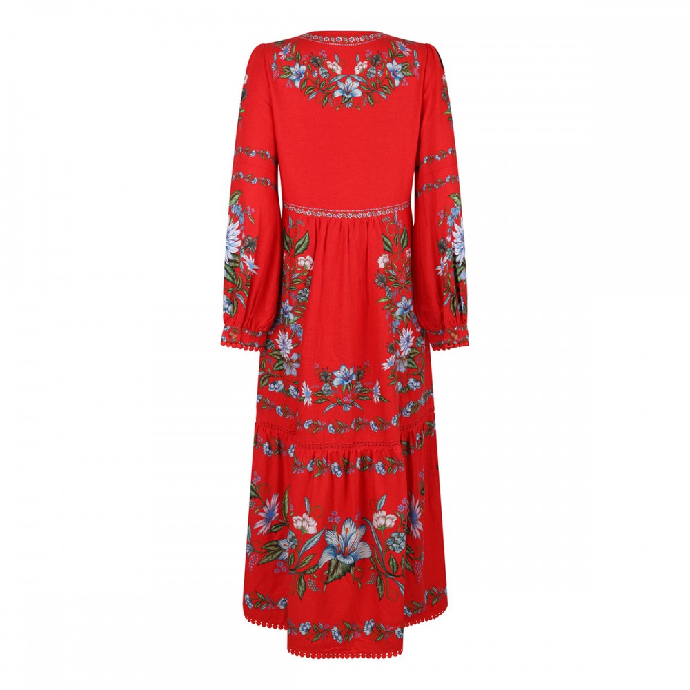 Red printed midi dress