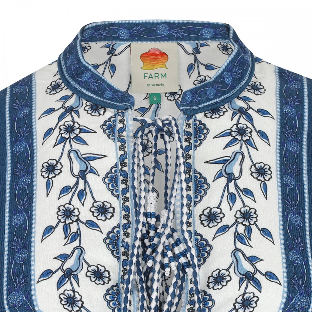 Palm tree print linen blend dress