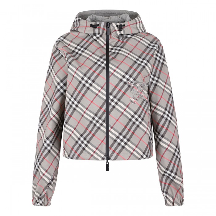 Cropped reversible check jacket