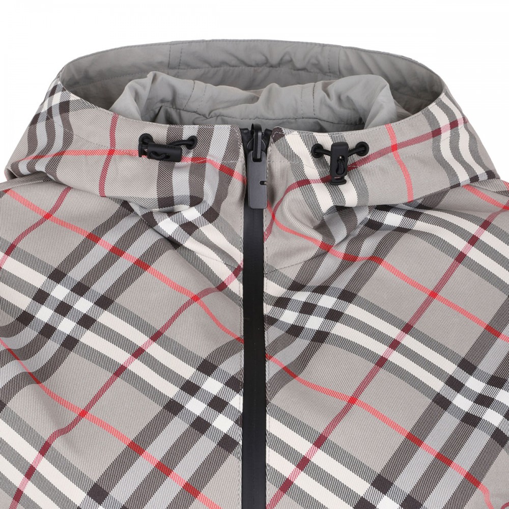 Cropped reversible check jacket