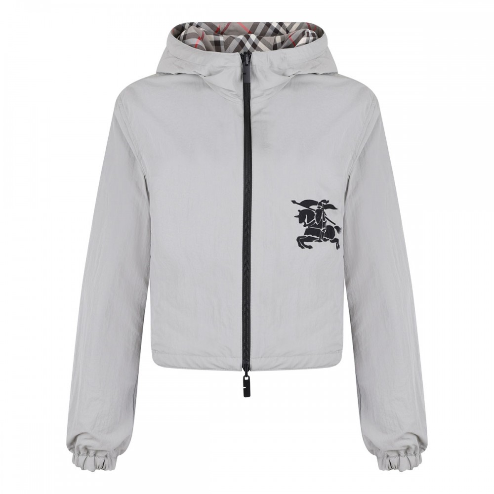 Cropped reversible check jacket