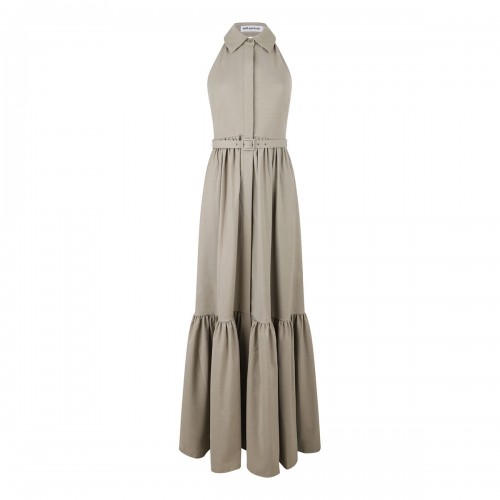Beige sleeveless twill maxi...
