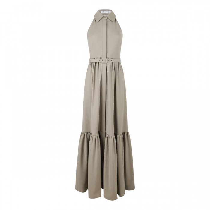 Beige sleeveless twill maxi dress