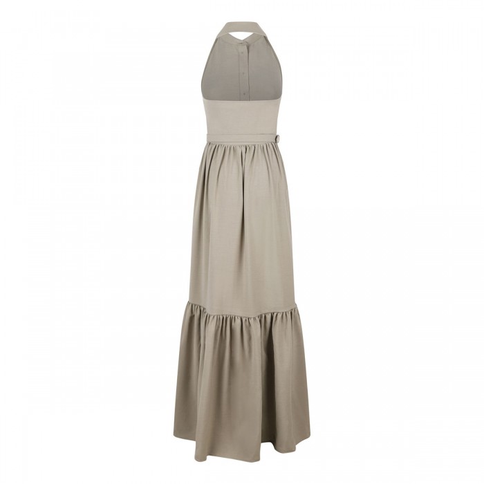 Beige sleeveless twill maxi dress