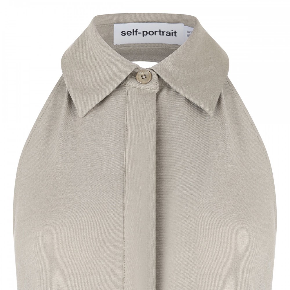 Beige sleeveless twill maxi dress