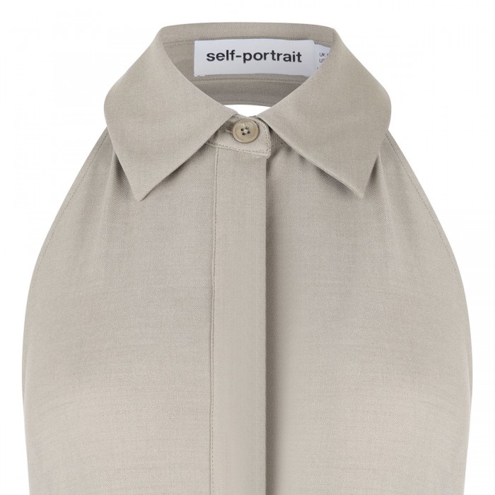 Beige sleeveless twill maxi dress