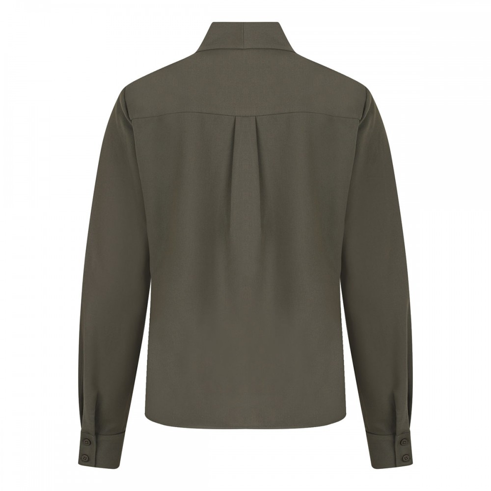 Khaki twill pussy bow blouse