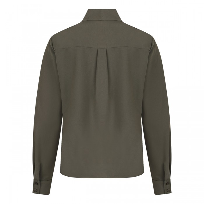 Khaki twill pussy bow blouse