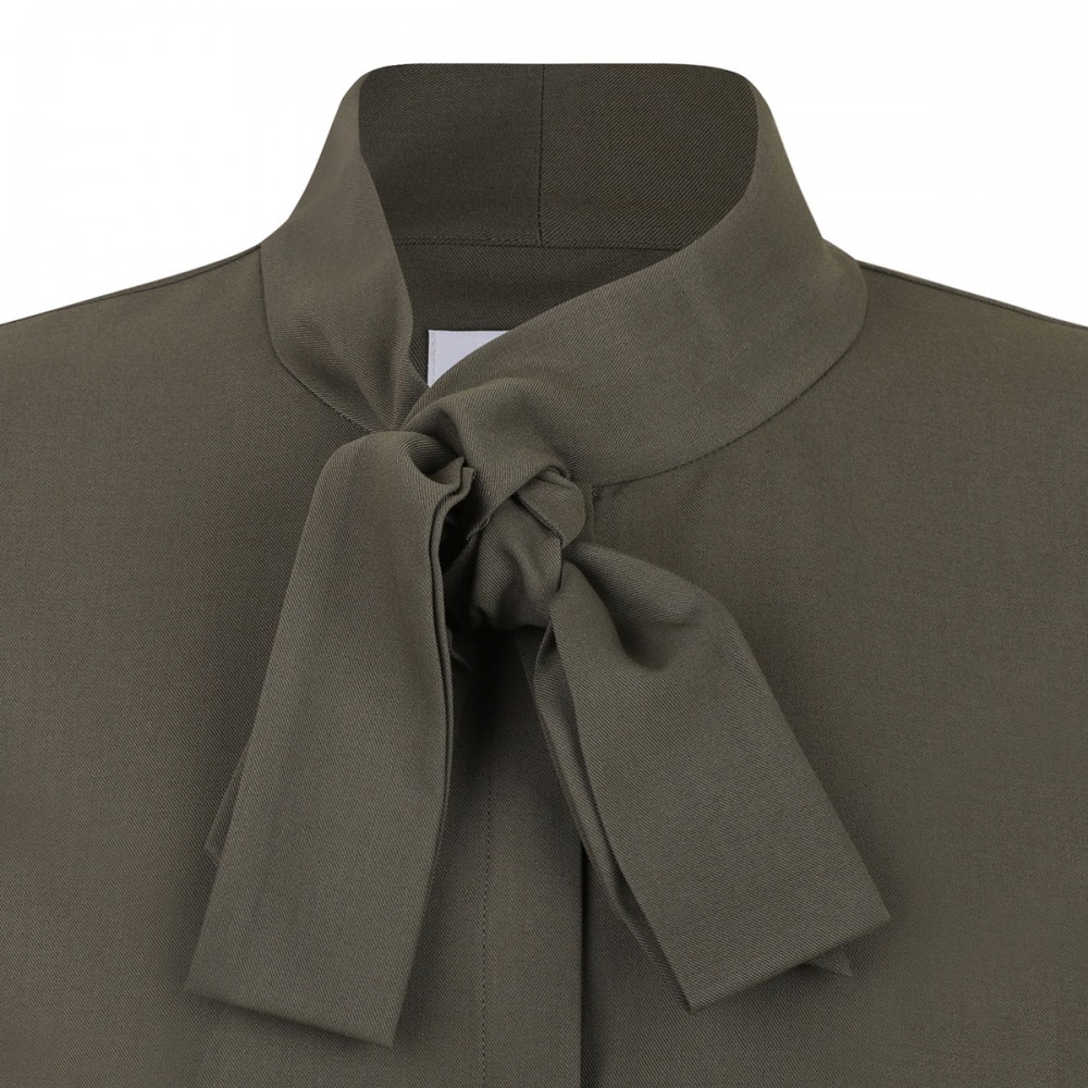 Khaki twill pussy bow blouse