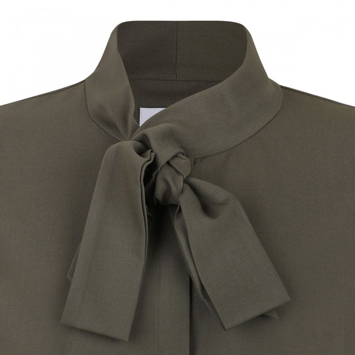 Khaki twill pussy bow blouse