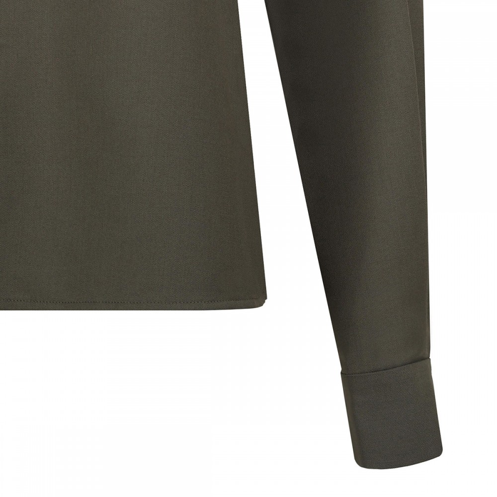 Khaki twill pussy bow blouse