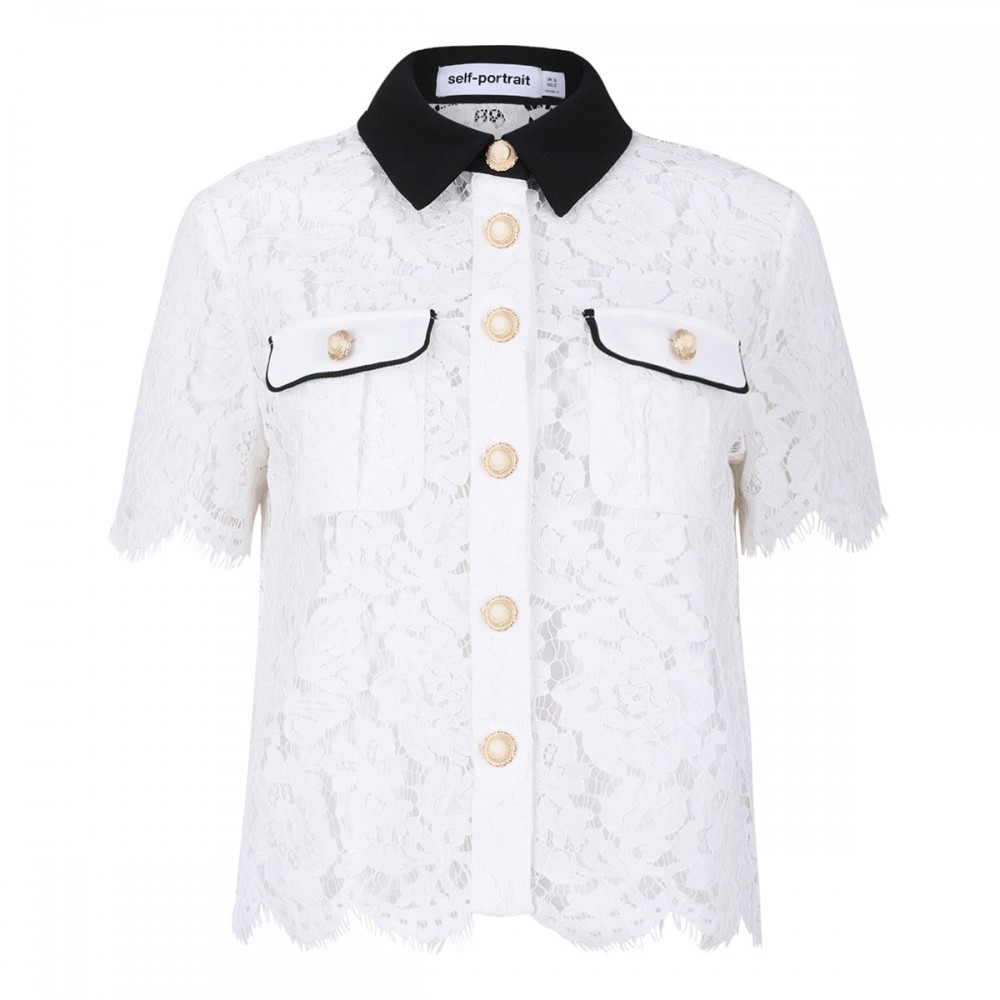 White lace contrast collar top