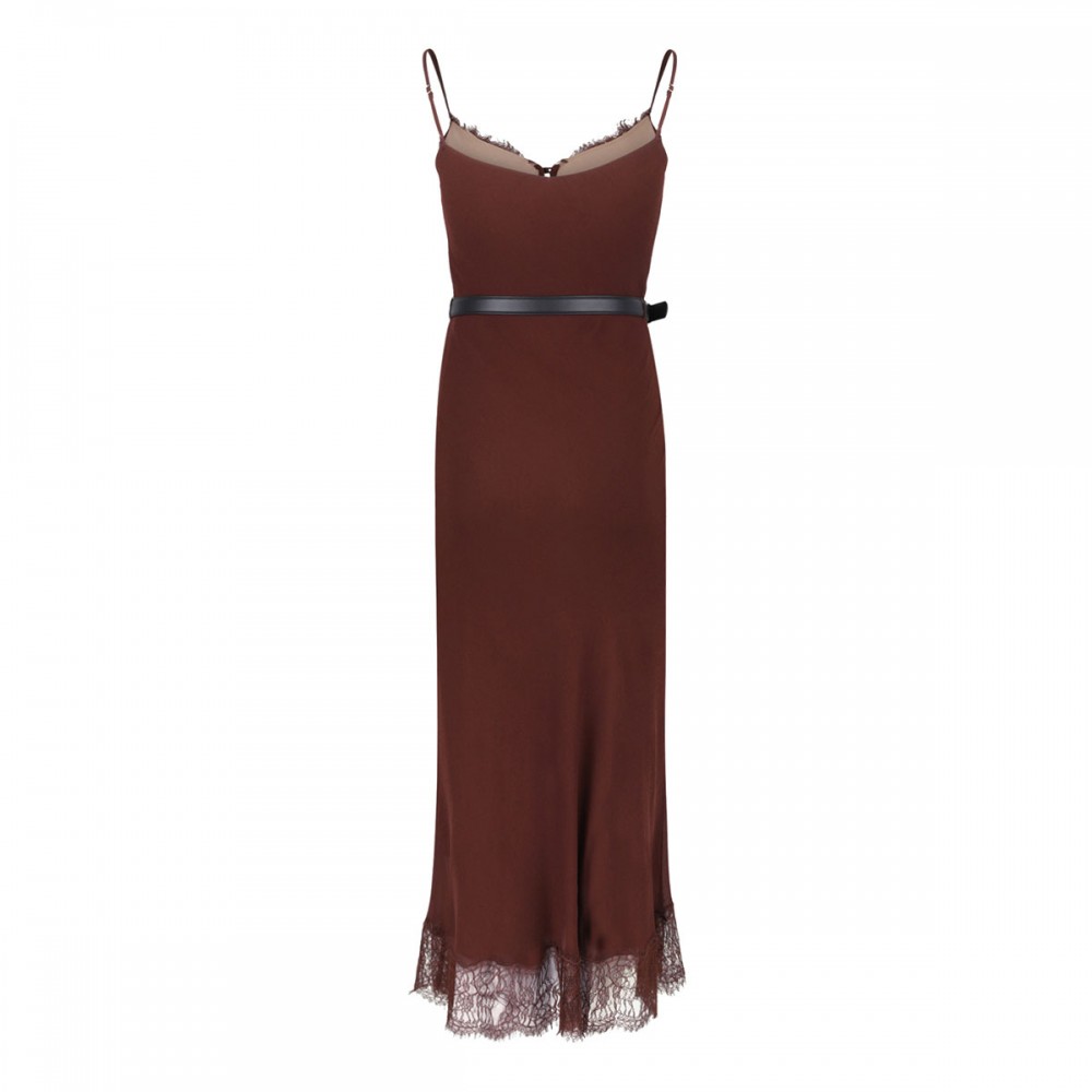 Brown lace insert midi dress