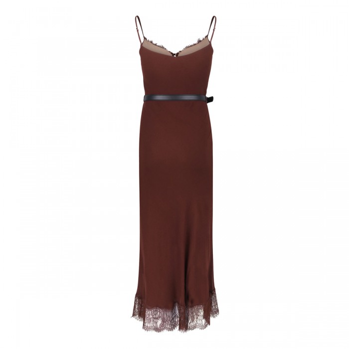 Brown lace insert midi dress