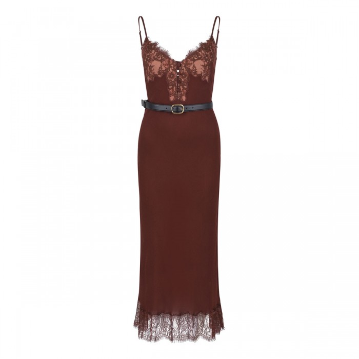 Brown lace insert midi dress