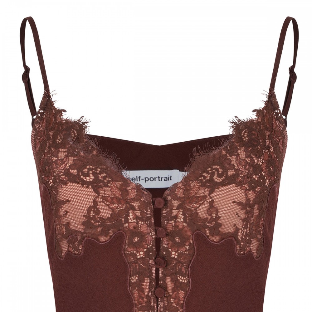 Brown lace insert midi dress