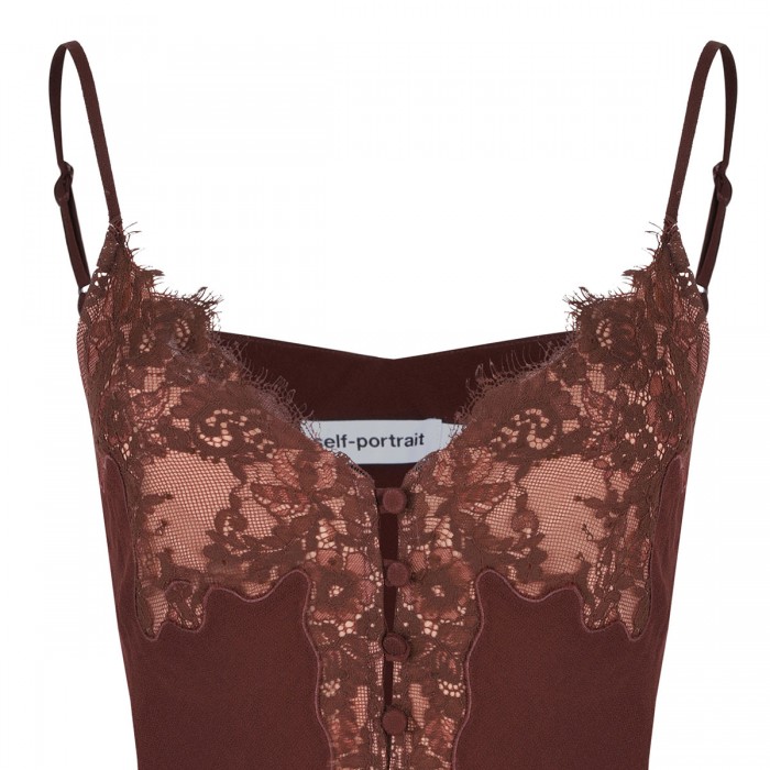 Brown lace insert midi dress