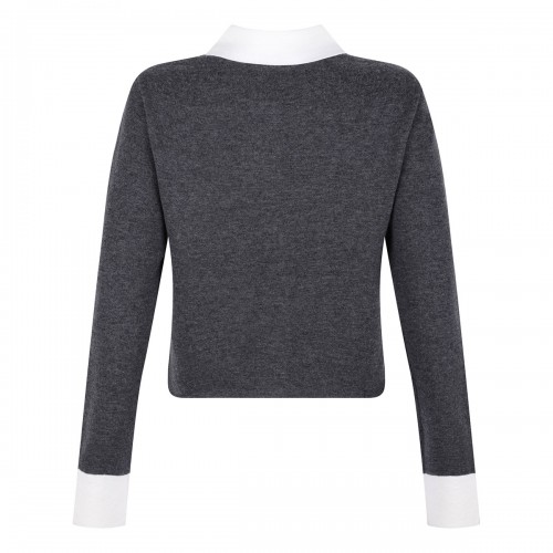 Gray contrast collar cardigan