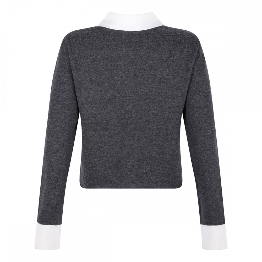 Gray contrast collar cardigan