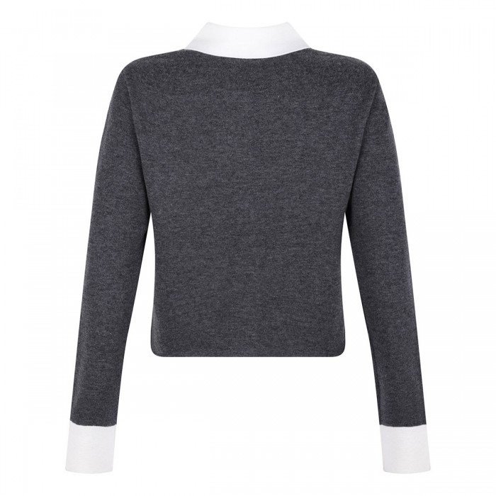 Gray contrast collar cardigan