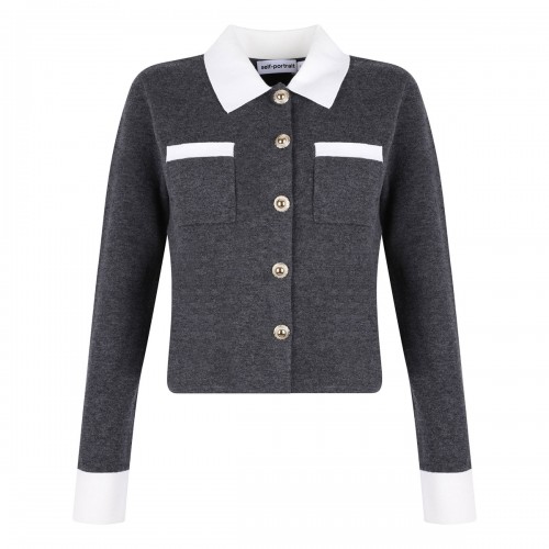 Gray contrast collar cardigan