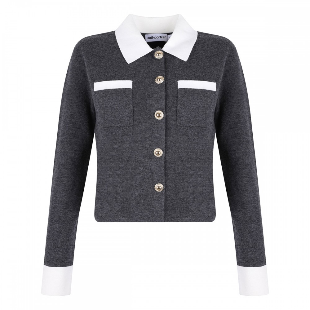 Gray contrast collar cardigan