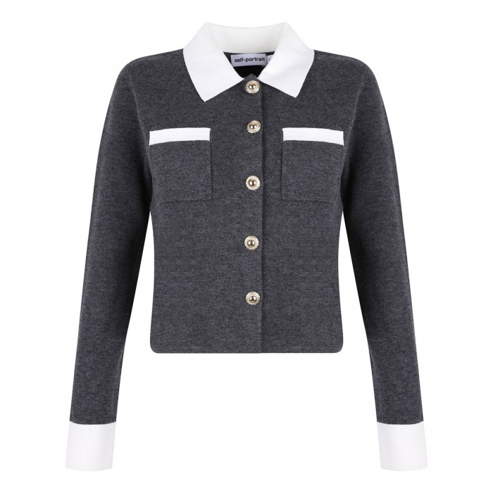 Gray contrast collar cardigan
