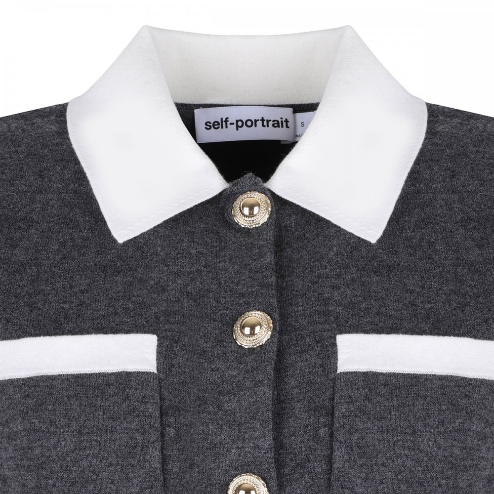 Gray contrast collar cardigan