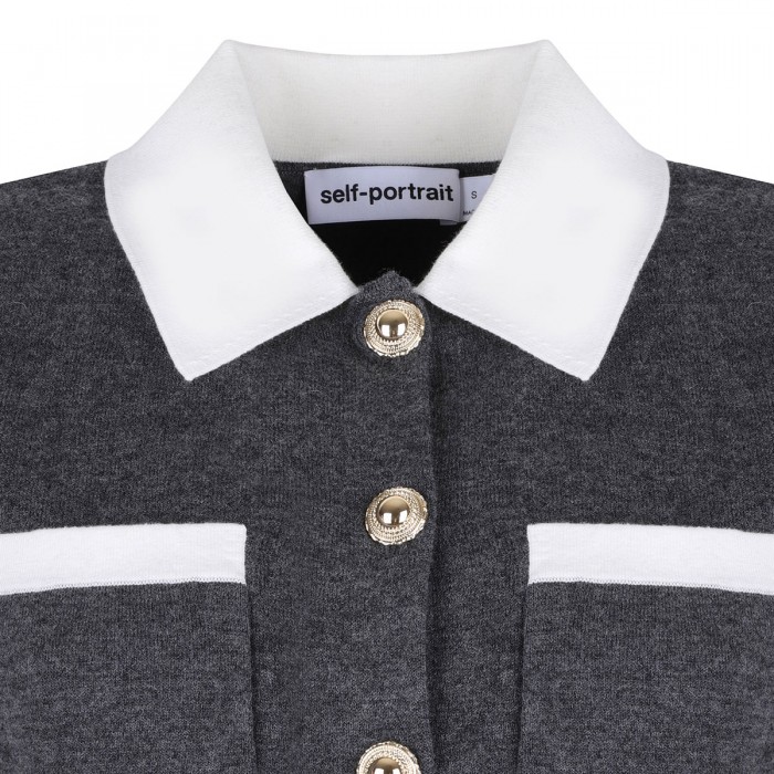 Gray contrast collar cardigan