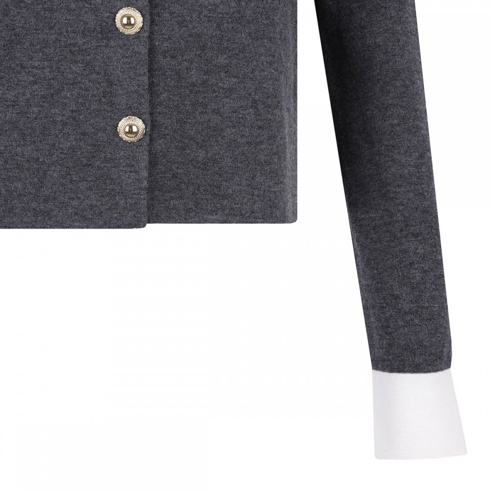 Gray contrast collar cardigan