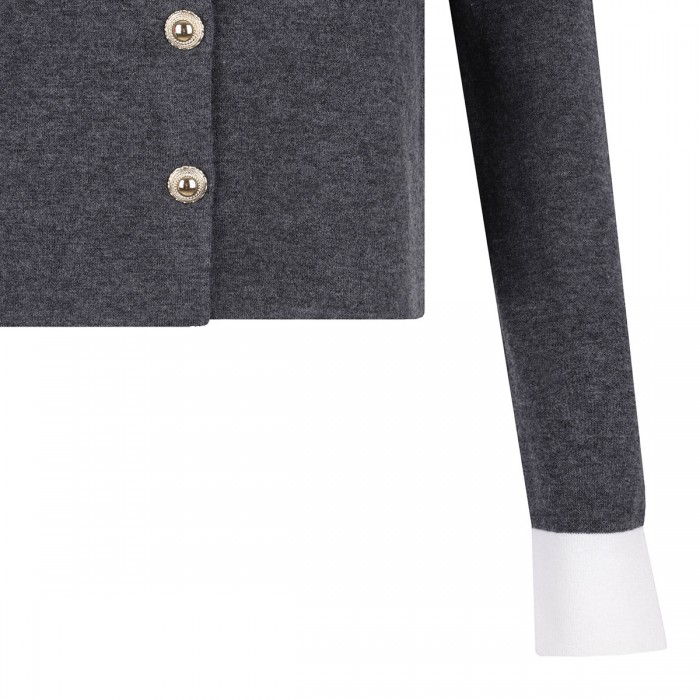 Gray contrast collar cardigan