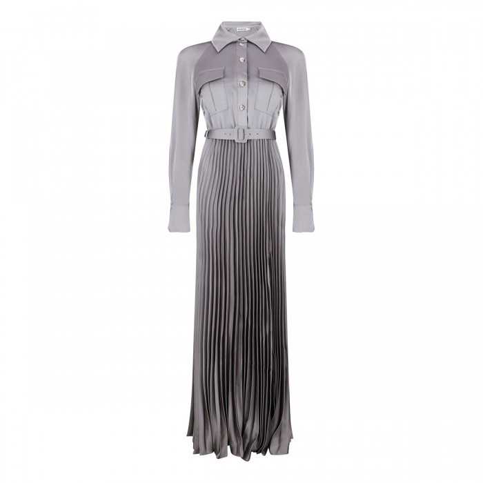 Gray satin pleated maxi dress