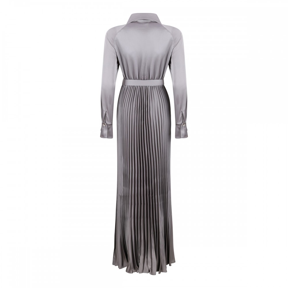 Gray satin pleated maxi dress