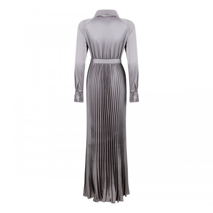 Gray satin pleated maxi dress