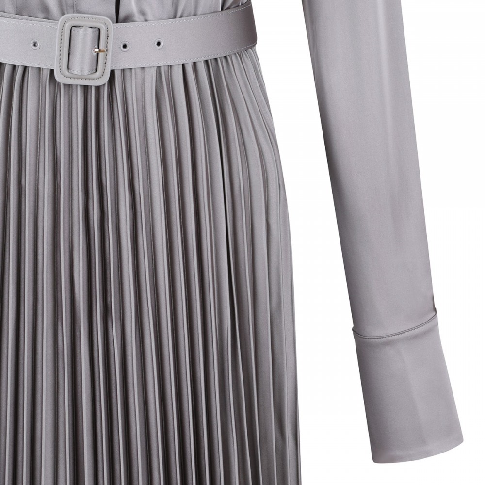 Gray satin pleated maxi dress