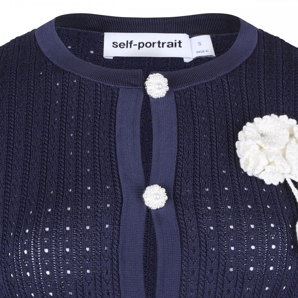 Navy pointelle knit mini dress