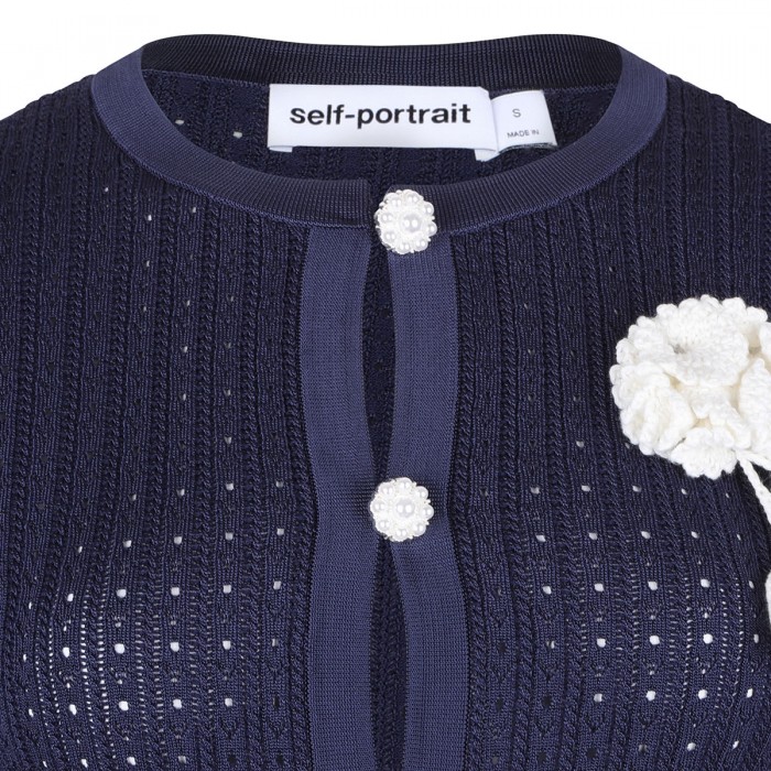 Navy pointelle knit mini dress