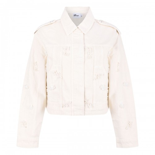 Cream denim beaded floral...