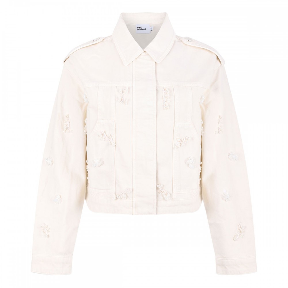 Cream denim beaded floral jacket