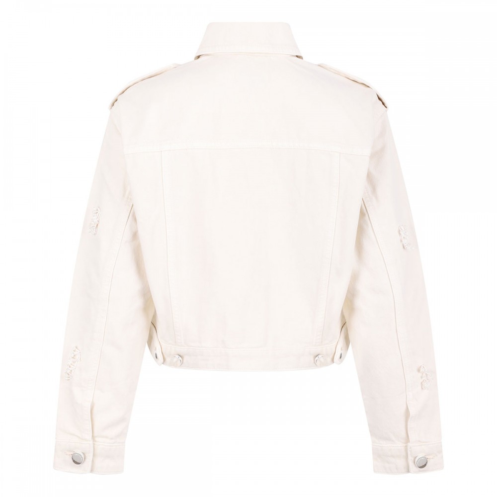 Cream denim beaded floral jacket