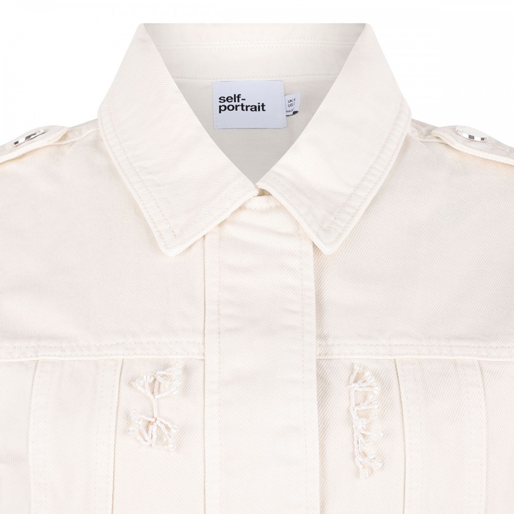 Cream denim beaded floral jacket