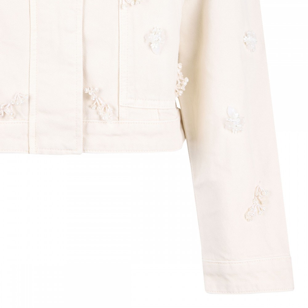 Cream denim beaded floral jacket