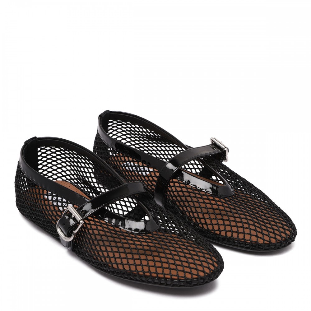 Black fishnet ballerinas