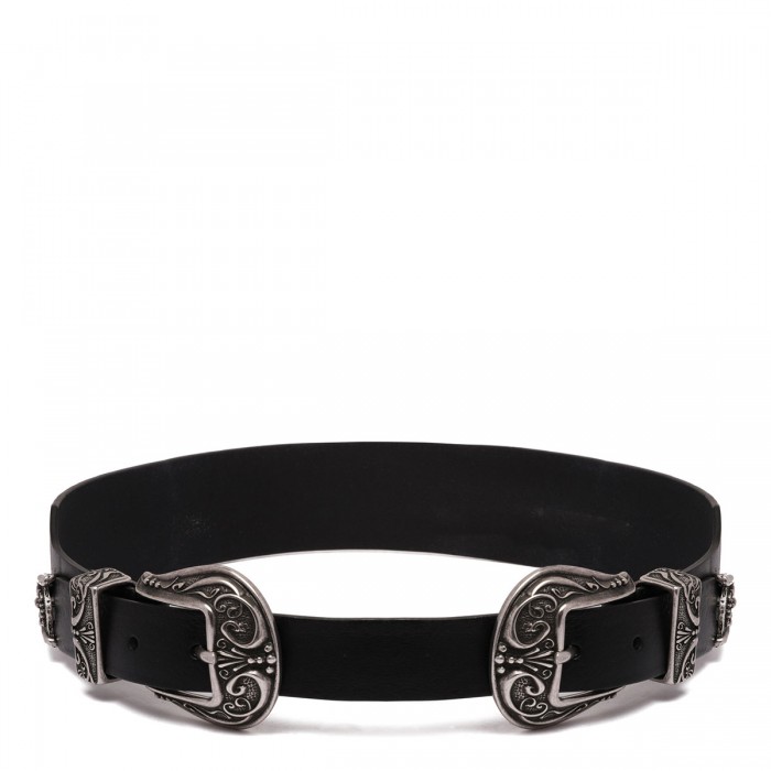 Black leather belt with double buckle
