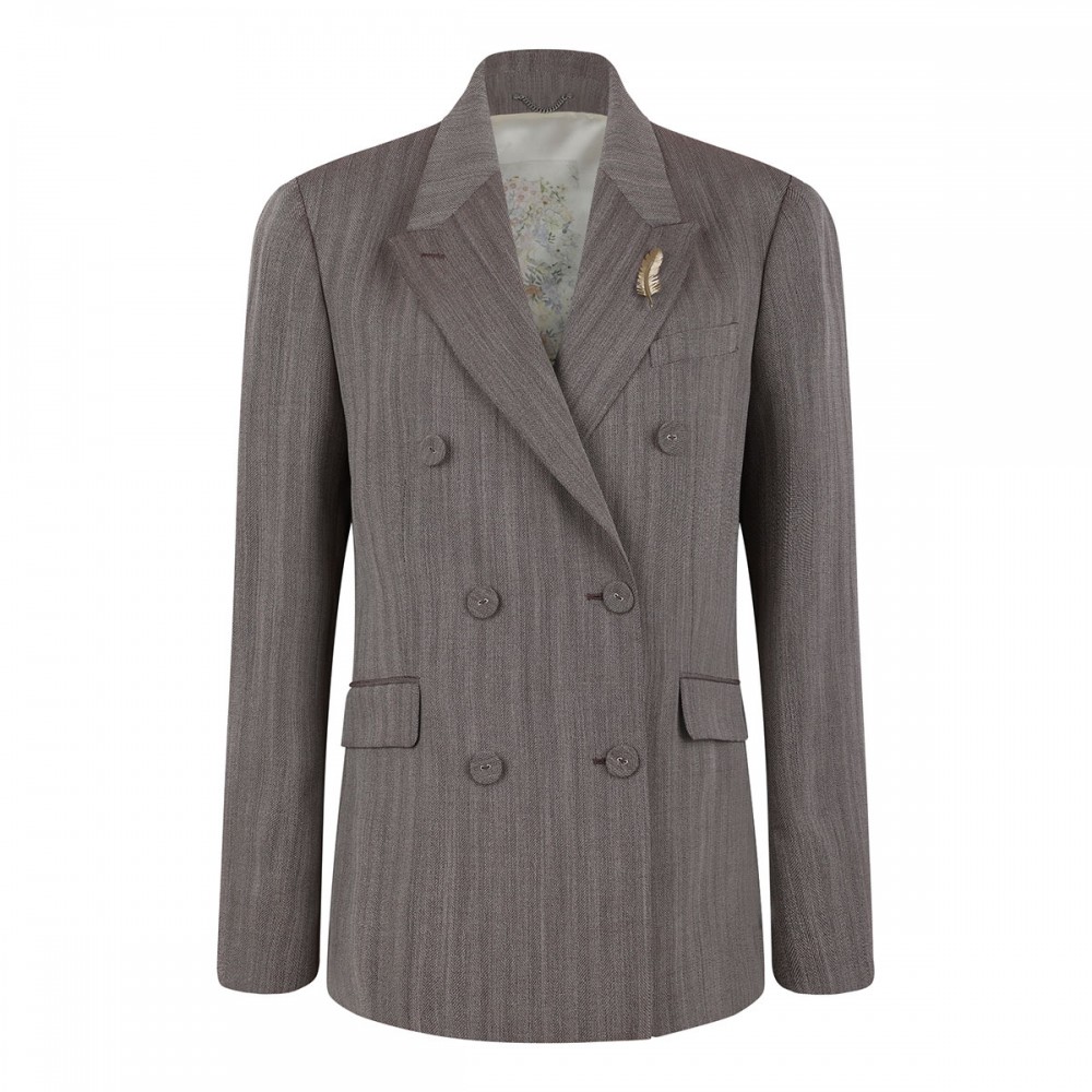 Beige chevron wool blend blazer