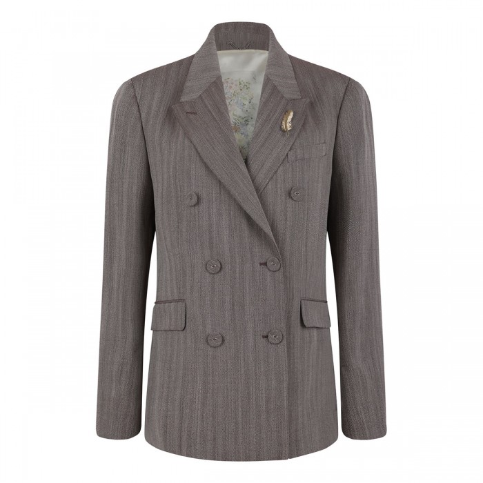 Beige chevron wool blend blazer