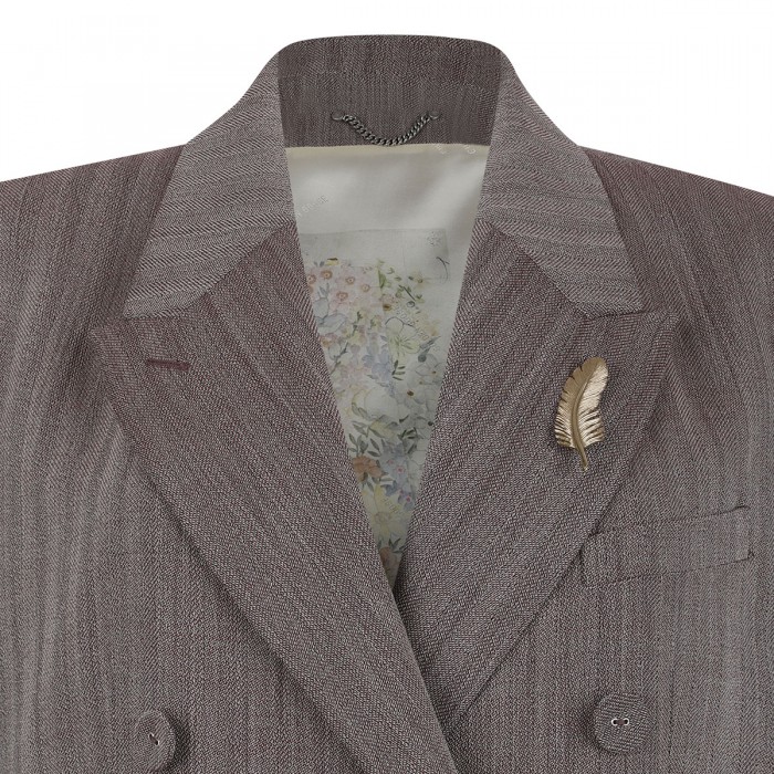 Beige chevron wool blend blazer